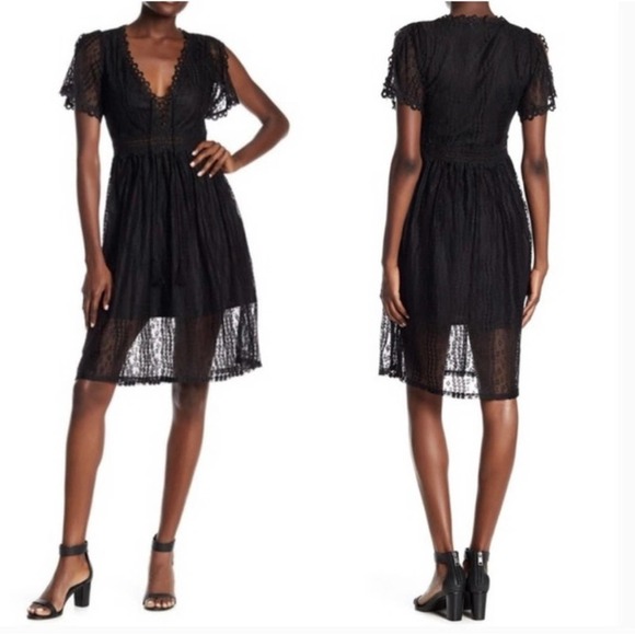 ALLISON New York Black Lace Romantic Split Sleeve Dress Size Small - Picture 1 of 13